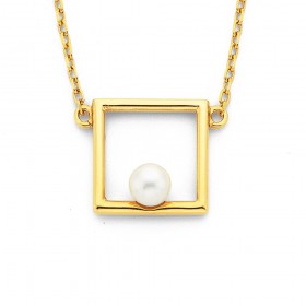 9ct+Freshwater+Pearl+Square+Necklet