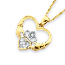 9ct%2C+Diamond+Claddagh+Heart+Pendant