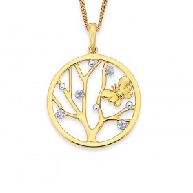 9ct-Diamond-Set-Butterfly-Tree-of-Life-Pendant on sale