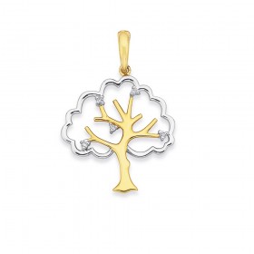 9ct+Two+Tone+Diamond+Set+Tree+of+Life+Pendent