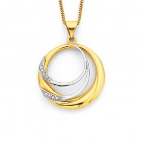 9ct+Two+Tone+Circular+Diamond+Pendant