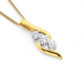 18ct+3+Stone+Diamond+Pendant