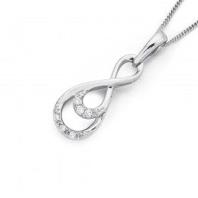 9ct+White+Gold+Diamond+Infinity+Pendant