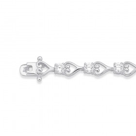 Sterling+Silver+19cm+Cubic+Zirconia+Heart+Bracelet