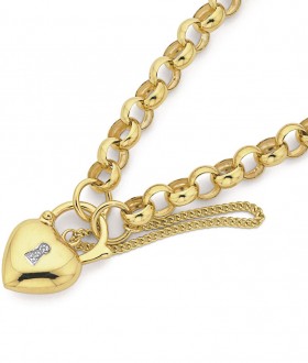 9ct-19cm-Belcher-Bracelet-with-Diamond-Set-Padlock on sale