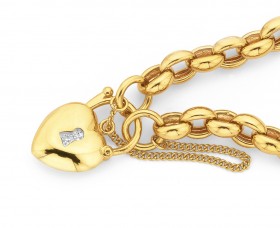 9ct-19cm-Belcher-Bracelet-with-Diamond-Set-Padlock on sale