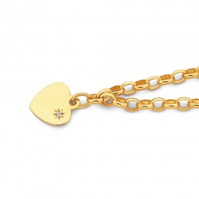 19cm-Oval-Belcher-Bracelet-with-Diamond-Heart-Charm-in-9ct-Yellow-Gold on sale