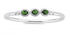 Sterling-Silver-Green-Cubic-Zirconia-Cubic-Zirconia-Cluster-Bangle on sale