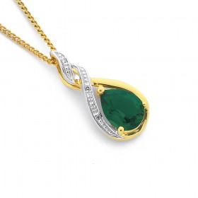 9ct-Synthetic-Emerald-Diamond-Pendant on sale
