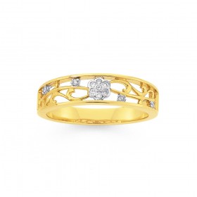 9ct%2C+Diamond+Flower+Ring