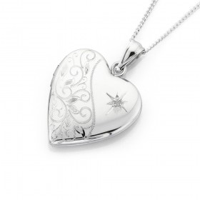Sterling-Silver-20mm-Half-Engraved-With-Diamond-Heart-Locket on sale