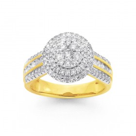 9ct++Round+Diamond+Cluster+Dress+Ring