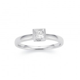 9ct-White-Gold-Princess-Cut-30ct-Diamond-Solitaire-Rubover-Set-Ring on sale