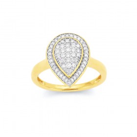 9ct+Pave+Set+Halo+Pear+Shape+Dress+Ring