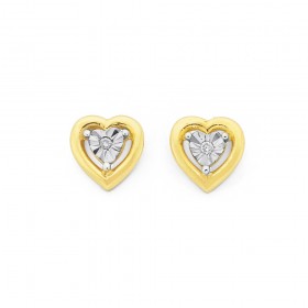 Diamond+Heart+Stud+Earrings+in+9ct+Gold