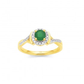 9ct+Halo+Emerald+and+Diamond+Ring