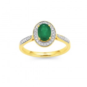 9ct-Emerald-and-Diamond-Halo-Ring on sale