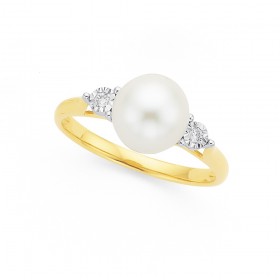 9ct-Freshwater-Pearl-Diamond-Mirror-Set-Ring on sale