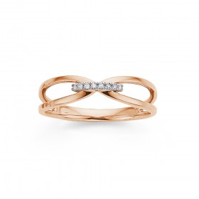 9ct+Rose+Gold+Diamond+Row+Crossover+Ring