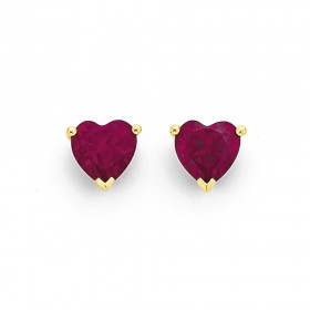 9ct+Created+Ruby+Heart+Stud+Earrings