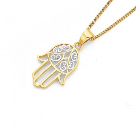 9ct-Two-Tone-Filigree-Hamsa-Hand-Pendant on sale