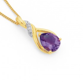 9ct+Amyethyst+%26amp%3B+Diamond+Pendant