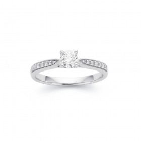 9ct+White+Gold+.40ct+Solitaire+Centre+with+Diamond+Shoulders+Ring