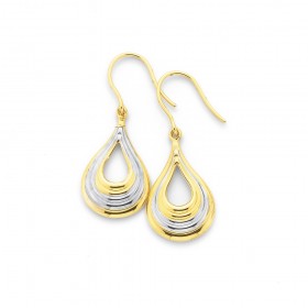 9ct+Two+Tone+Ridged+Lantern+Drop+Earrings