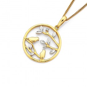 9ct+Two+Tone+Diamond+Pendnt+with+Birds