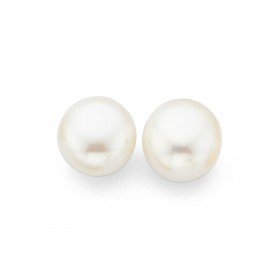 9ct+8-8.5mm+Cultured+Freshwater+Pearl+Button+Stud+Earrings