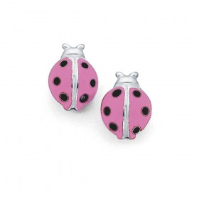 Pink+Enamel+Ladybird+Earrings+in+Sterling+Silver