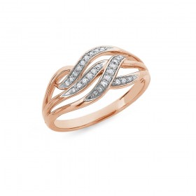 9ct+Rose+Gold+Diamond+Swirls+Ring