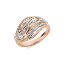 9ct+Rose+Gold+Diamond+Set+Swirl+Ring