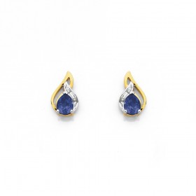 9ct+Two+Tone+Sapphire+%28Created%29+Diamond+Earrings