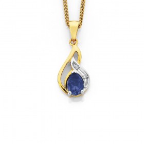 9ct+Two+Tone+Sapphire+%28Created%29+Diamond+Pendant