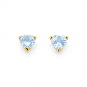 9ct+Aquamarine+Heart+Stud+Earrings