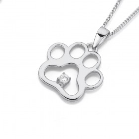 Sterling-Silver-Cubic-Zirconia-Paw-Print-Pendant on sale