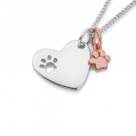 Two+Toned+Sterling+Silver+and+Rose+Gold+Paw+Print+and+Heart+Pendant