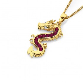 9ct-Created-Ruby-Diamond-Dragon-Pendant on sale
