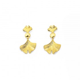 9ct+Double+Ginkgo+Leaf+Drop+Earrings