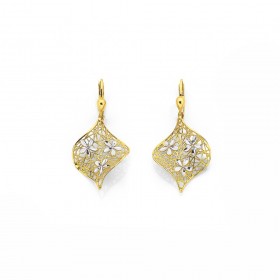 9ct+Two+Tone+Diamond+Cut+Flower+Earrings