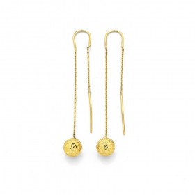 9ct+8mm+Diamond+Cut+Ball+Long+Thread+Earrings