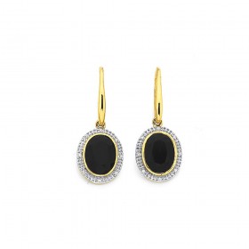 9ct+Onyx+and+Diamond+Earrings