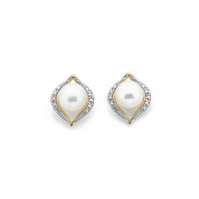 9ct%2C+Freshwater+and+Diamond+Teardrop+Earrings