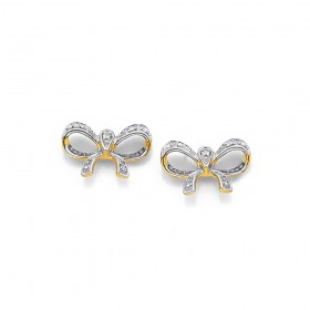 9ct-Two-Tone-Diamond-Set-Bow-Studs on sale