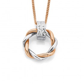 9ct+Two+Tone+Diamond+Cut+Circle+Pendant