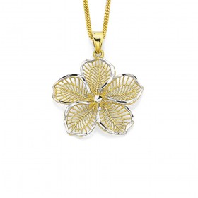 9ct+Two+Tone+Diamond+Cut+Mesh+Flower+Pendant