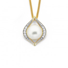 9ct%2C+Freshwater+and+Diamond+Pendant