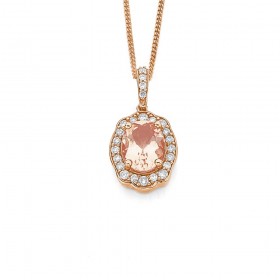 9ct+Rose+Gold+Morganite+and+Diamond+Pendant