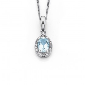 9ct+White+Gold+Aquamarine+Diamond+Pendant